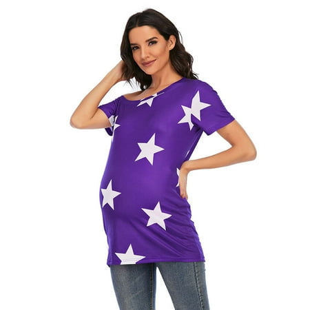 

Women Tops Pregnancy Tops For Women Women Off-the-shoulder Printed Top Maternity T-shirt Plus Size Maternity Wear