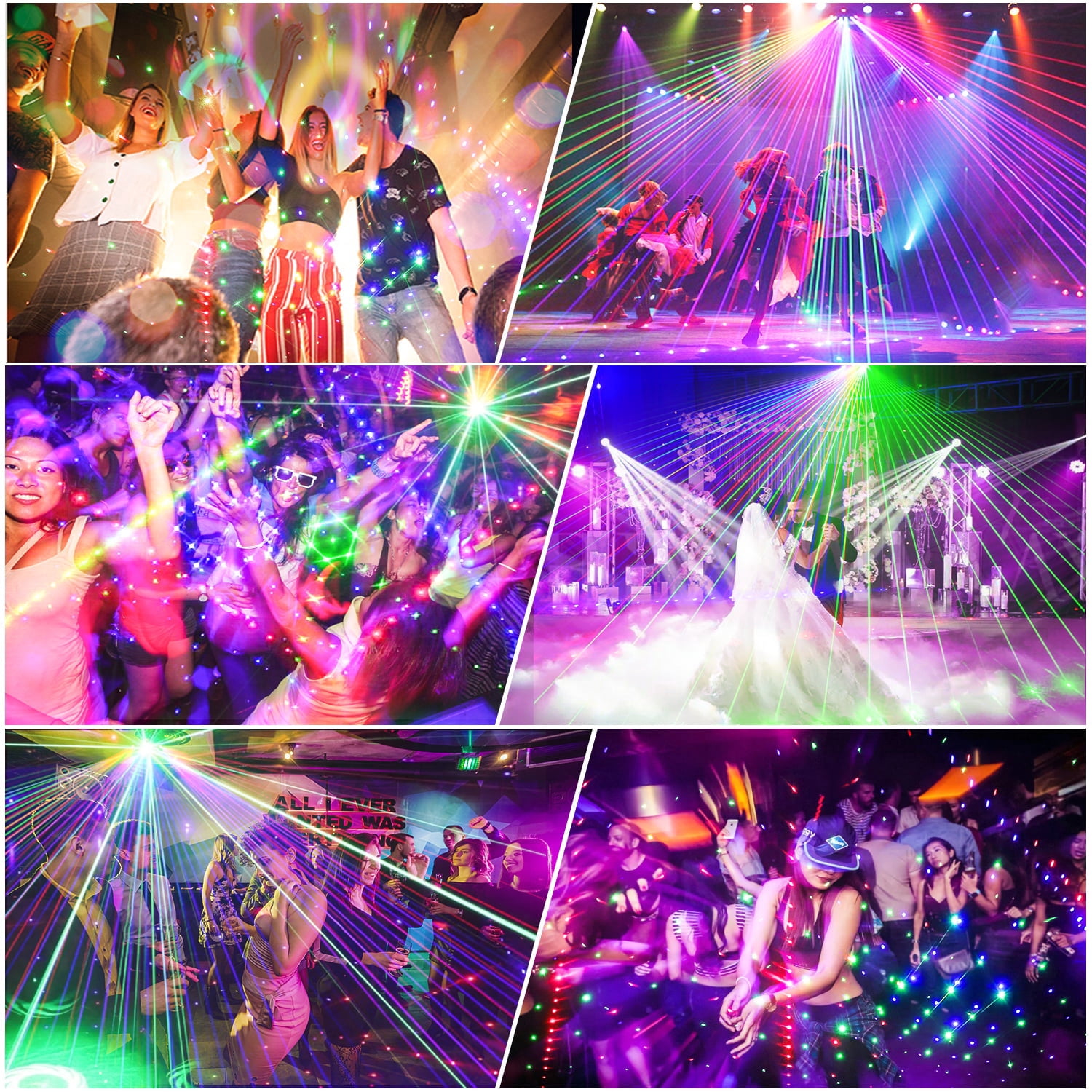 RGB Stage Laser Light 9 Lens DJ Disco Light, Sound Activated with Remote Control