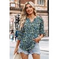 thumbnail image 3 of Top WIHOLL Primavera-Verano con estampado floral de manga 3/4 y cuello en V para mujer, 3 of 5