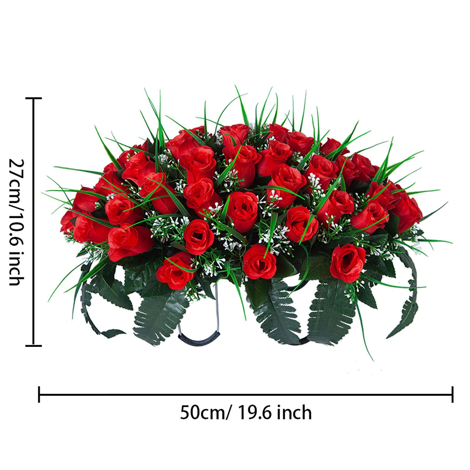 Outdoor Memorial Flower Saddle for Headstones - Large Artificial Cemetery Rose Flowers, Red and Yellow Grave Tombstone Decorations, Durable Grave Decor