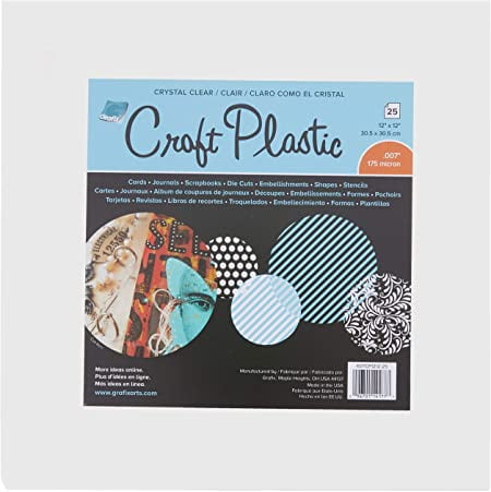 Grafix Ultra Clear .007 Plastic, Durable and Archival Film, Perfect for DIY Crafts, Stencils, Journals, Cards, 3D Embellishments, and More, 12' x 12', 25 Pack