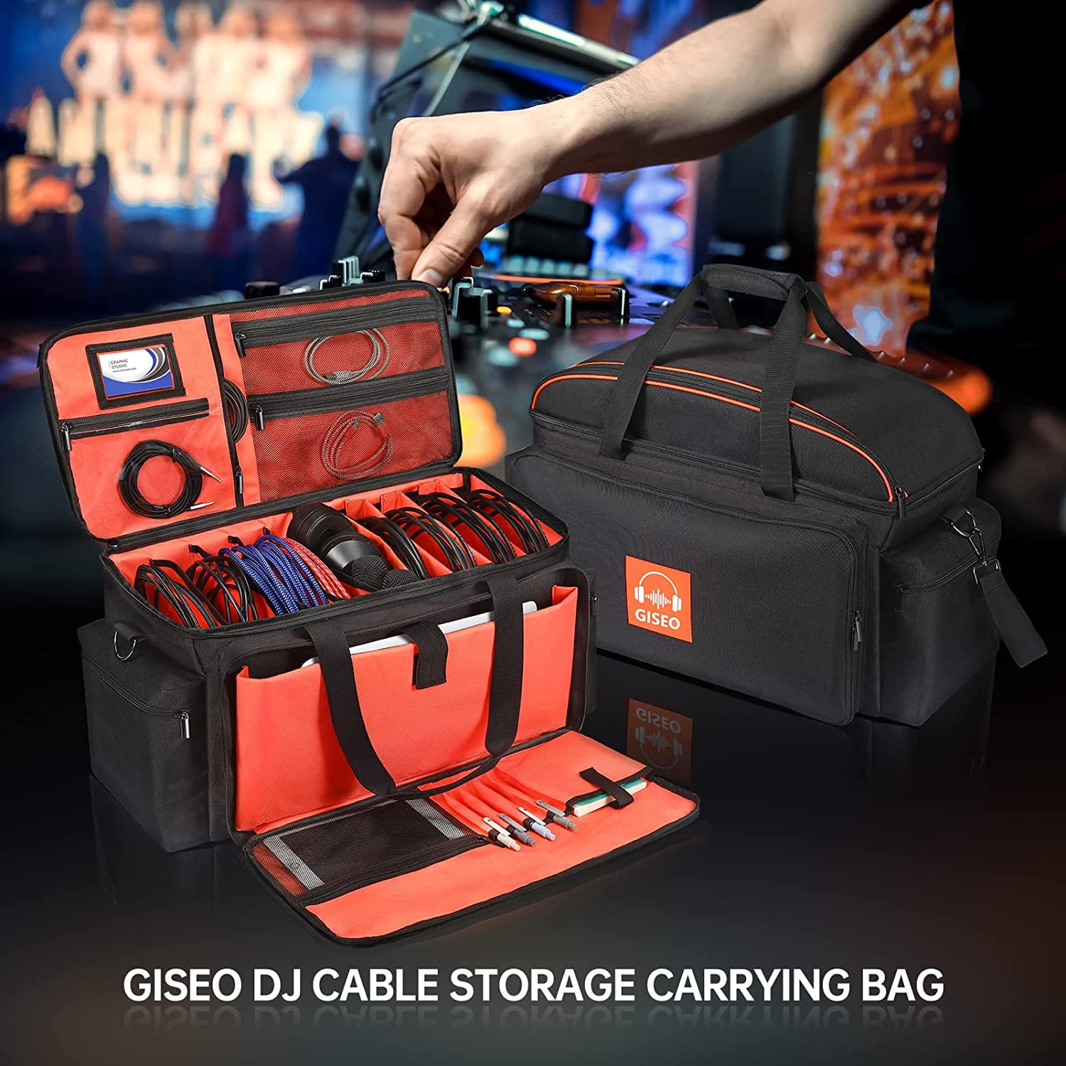 AKOZLIN Cable File Bag with Detachable Dividers, DJ Gig Bag Cord