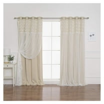 Floral Lace Overlay Thermal Insulated Blackout Curtains - Stainless Steel Grommet Top - Beige - 52"W x 96"L - (Set of 2 Panels)