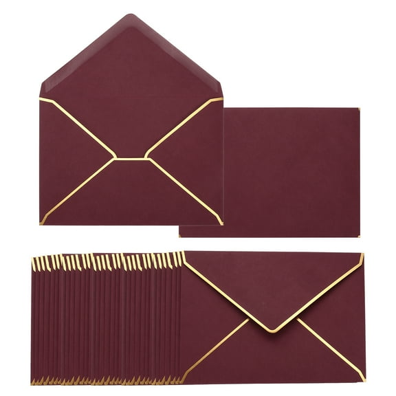 Unique Bargains Envelopes with Gold Border Envelopes for Cards V Flap Envelopes Burgundy