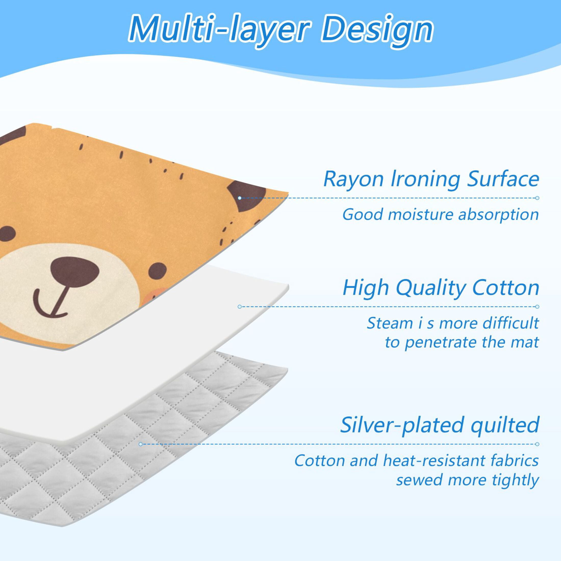 Cute Bear Faces Hearts Hand Drawn Ironing Mat Blanket Portable Travel Ironing Pad Heat Resistant Pad 47.2" x 27.6”