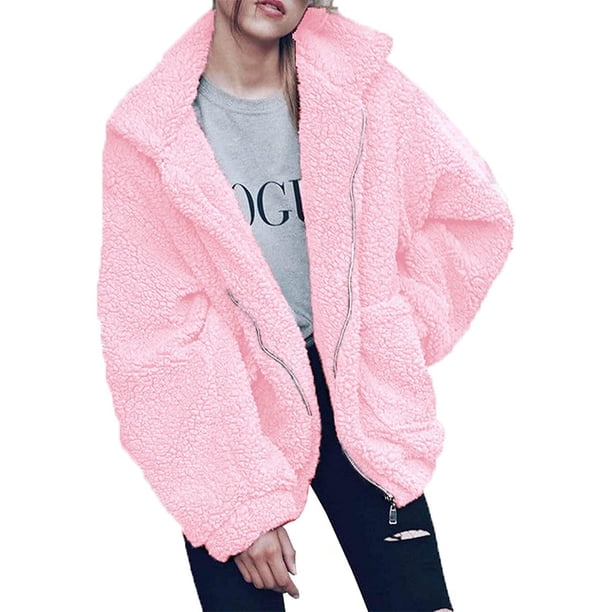 Abrigo PRETTYGARDEN de Forro Sherpa de Piel Sintética Rosa Oversize XXL