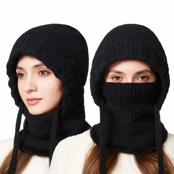 Women's Knit Balaclava, 3-in-1 Winter Scarf Hat with Fleece Lining, Windproof Cold Weather Face Mask for Skiing, Snowboarding, Hiking and Outdoor Activities