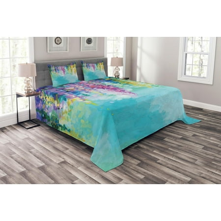 Seashore Themed Bedspreads Flower Bedspread Set, Abstract Ivy Romantic and Inspiring Landscape Spring Floral Artwork Nature Theme, Decorative Quilted Coverlet Set with Pillow Shams Included, Multicolor, by Ambesonne ()