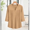 thumbnail image 7 of ClodeEU Women's Summer V Neck 3/4 Sleeve Pullover Top with Pleated, Casual T-Shirt Blouse Khaki,Womens Plus L, 7 of 7