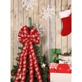 thumbnail image 2 of LaRibbons 13" Decorative Christmas Tree Topper Bow (2.5" Wired Ribbon) | "Puff Print Candy" Red Flocked, 2 of 6