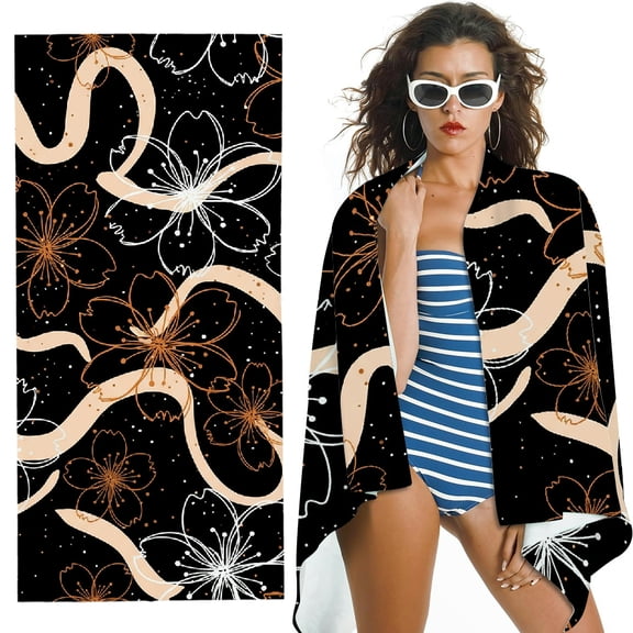 RKSupls Oversized Microfiber Beach Towel - Groovy Wavy Night Blossoms Print, Ultra-Soft Microfiber for Bathroom, beach, Soft Super Absorbent- 30x60 in