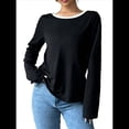 thumbnail image 2 of Camiseta de Mujer con Espalda Descubierta, Larga, Cuello Redondo y Bloques de Color, Ideal para Salir en Otoño Negro S, 2 of 10