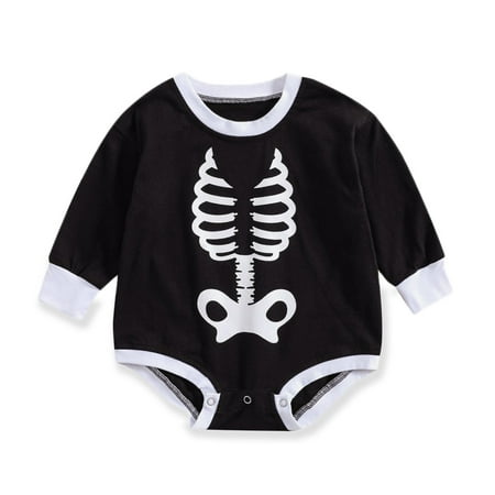 

Baozhu 0-24 Months Baby Unisex Cotton Halloween Skull Long Sleeve Oversize Romper