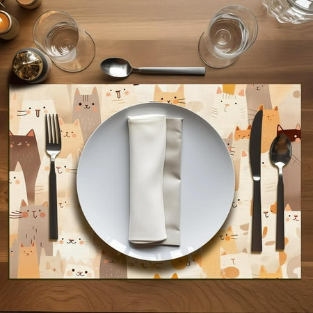 

Ginger Cat Placemats Set of 4 Cats Print Placemats for Dining Table Cute Kitten Animal Washable Fabric Decoration Heat Resistant Stain Resistant Foldable Placemat 11.8x17.7in