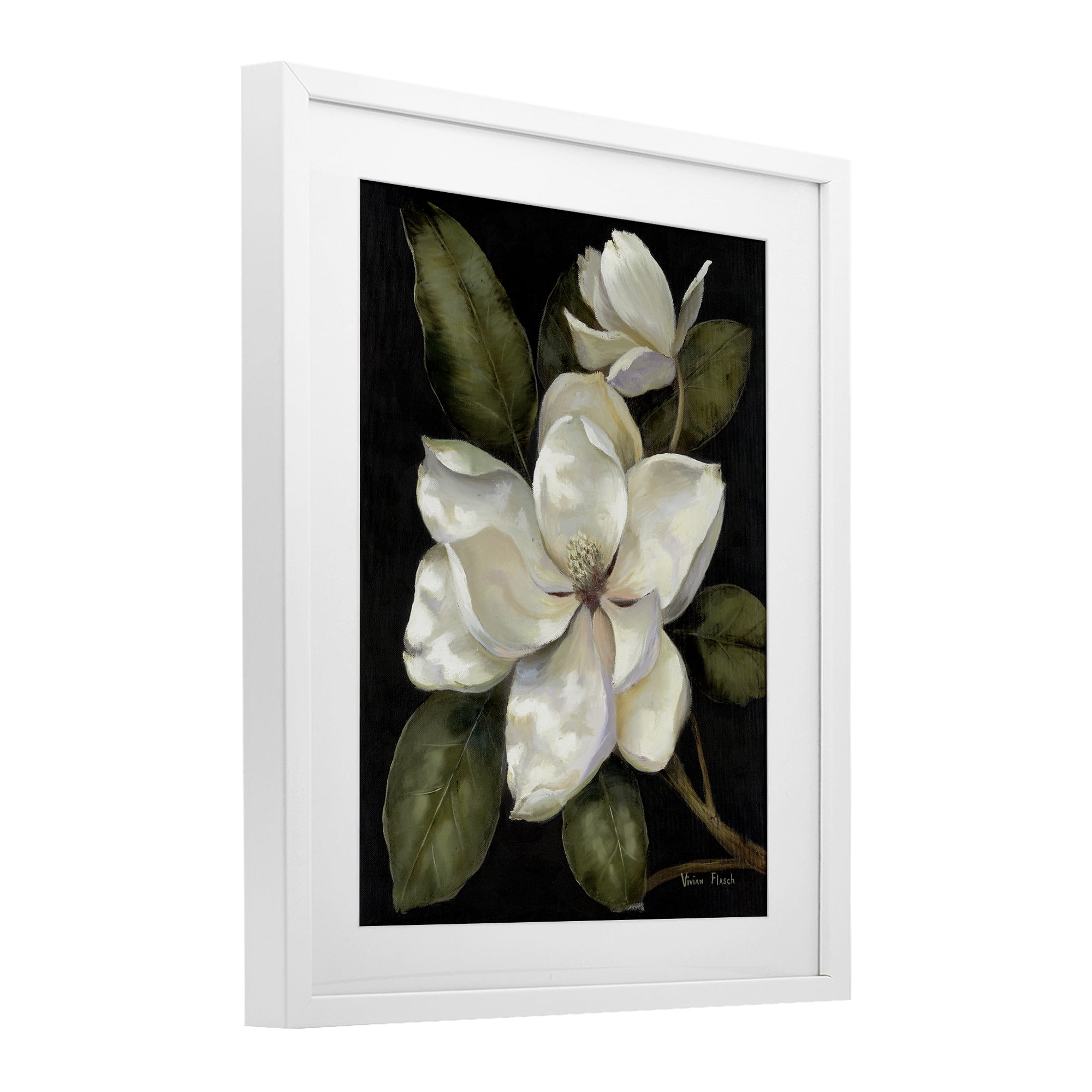 Stupell Industries Blooming Magnolia Buds White Framed Print Under Glass, design by Nan