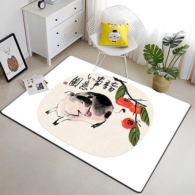 Doce animales del zodiaco chino pintura alfombra sala de estar área grande negro suave Boho decoración del hogar80x120cm (31x47 pulgadas)80x120cm (31x47 pulgadas) zhangmengya unisex