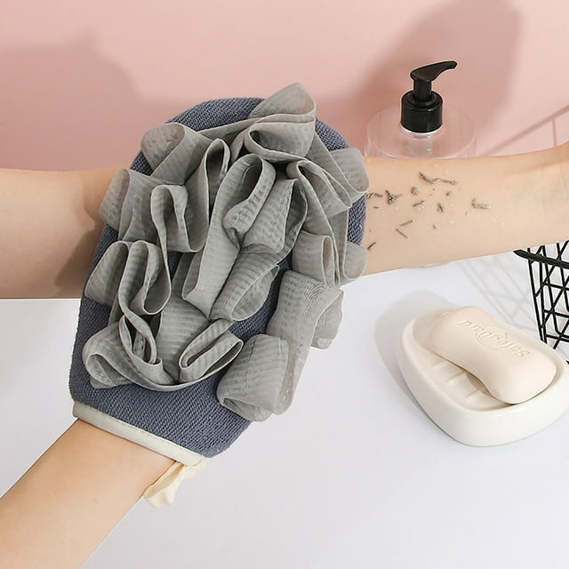 Gants de Serviette de Bain 2-en-1, Exfoliant en Fil Fin, Poignet Élastique Ajustable, Conception de Rangement Suspendu, Exfoliant pour le Dos des Femmes, Doux pour la Peau