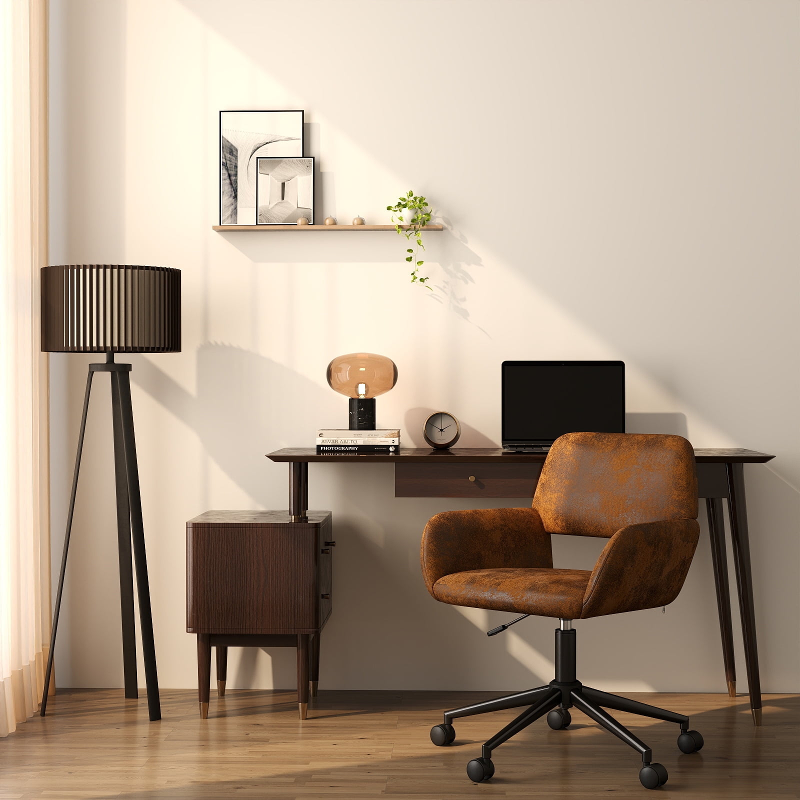 Homy Casa Swivel Office Chair, Adjustable Rolling Desk Chair for Meeting, Vanity or Meeting, Beige