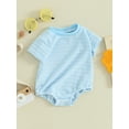 thumbnail image 3 of Bslissey Newborn Baby Boys Girls Summer Romper 3M 6M 12M 18M Knitted Cable Short Sleeve Jumpsuit Infant Crew Neck Solid Color T-shirt Bodysuit Toddler Casual Clothes, 3 of 9