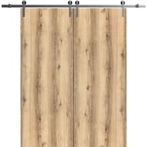 Sturdy Double Barn Door 48 x 84 inches | Planum 0010 Oak | Stainless Steel 13FT Rail Hangers Heavy Set | Solid Panel Interior Doors
