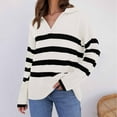 thumbnail image 2 of XFLWAM Women's Fall Winter Sweaters Lapel V Neck Long Sleeve Striped Chunky Knit Oversized Pullover Sweater Jumper Tops XXL, 2 of 8