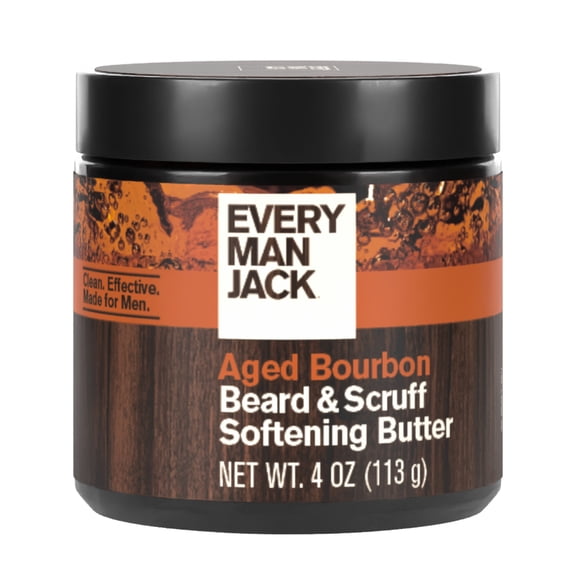 Every Man Jack Aged Bourbon Hydrating Beard Scruff Softening Butter for Men, Naturally Derived, 4 oz