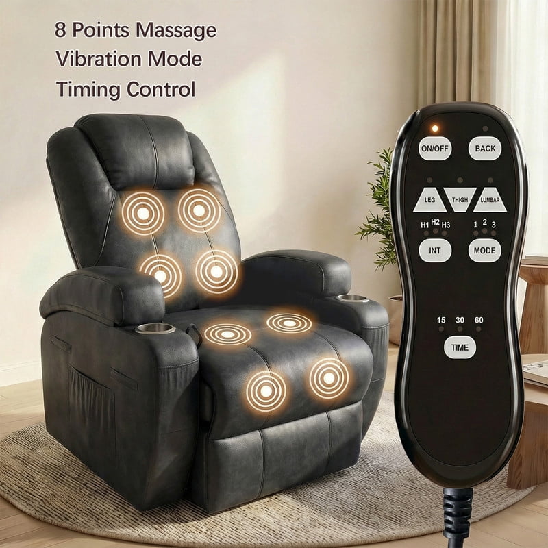 Homall 360° Swivel Rocking Recliner Massage Oversized Singal Sofa For Living Room Ergonomic High Backrest and Adjustable Recliner,PU Black