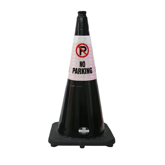 (Set of 4) RK 28" Black Safety Traffic PVC Cones Black Base with"NO PARKING" Reflective Message Sleeve (4 Cone, 4 Sleeve)