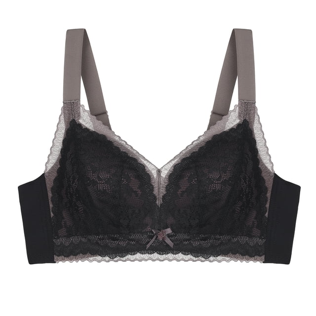 Women‘s Plus Size Bras Full Figure Lace Double Layer Ultimate Comfy Original Wirefree Support Bra Black D 44 Unique Bargains Sujetadores Básicos