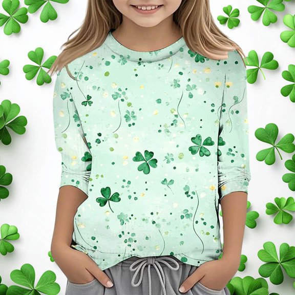 Toddler Girls Cute 3/4 Sleeve T Shirts St. Patrick's Day Printed T Shirt Tops Size 3-4T ,Green