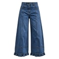 thumbnail image 4 of BaoFuBaoMei Denim Pants for Women Plus Size Ruffle Hem Straight Leg Trousers Patchwork Solid Jeans Pants Casual Trendy Outfits, 4 of 7