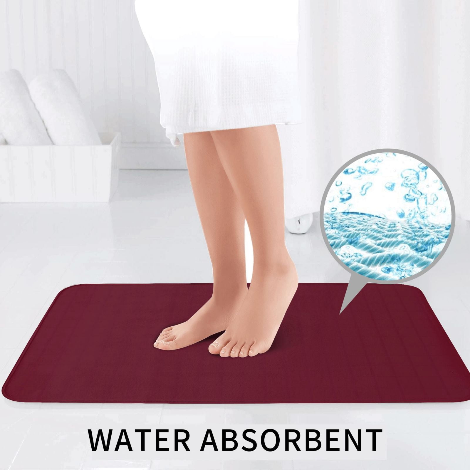 Bathroom Rugs Sets 3 Piece - Maroon Absorbent Non Slip Bath Mats, U-Shape Toilet Lid Cover, Contour Mat, Soft Washable Shower Mats Bath Rug Mat for Bathroom Tub Toilet