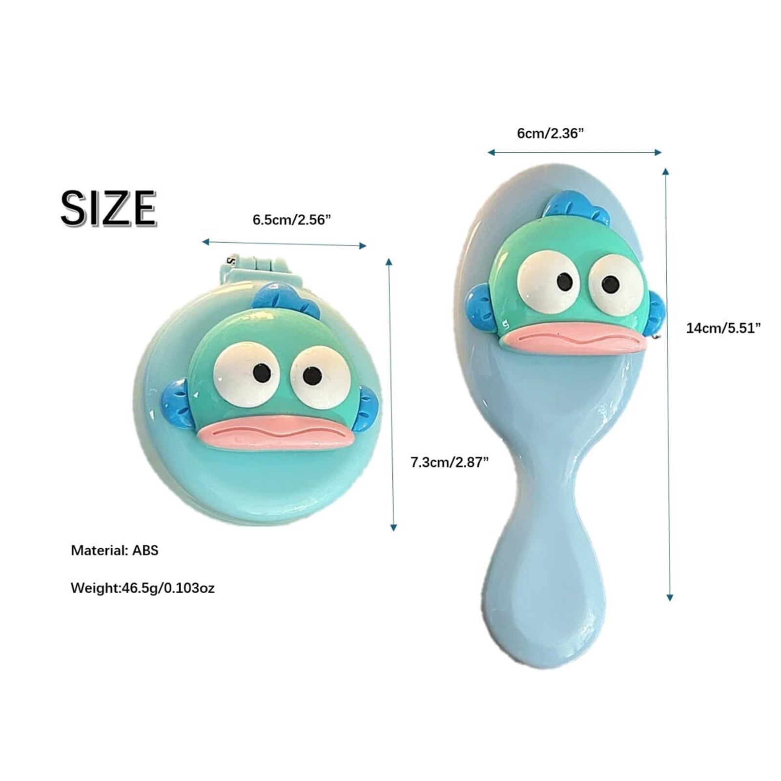 Candy Color Cute Cartoon Air Cushion Comb Set for Adults & Kids Hair - Detangler Brush for Natural, Curly, Straight, Wet or Dry Hair, Foldable Mirror Included (Blue (Fold + Hand))
