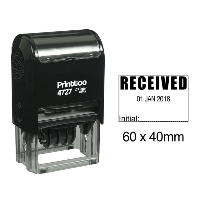 Printtoo Dater Stamp Self Inking With Received Initial Text Date Rubber Stamp Office Stationery-Black