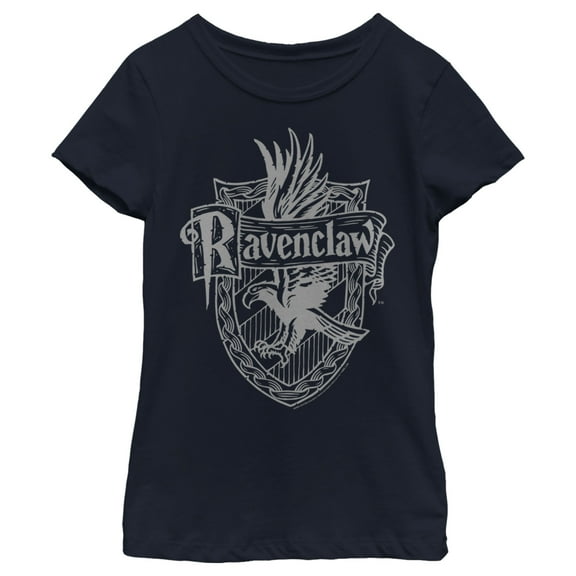 Girl's Harry Potter Ravenclaw Line Art Crest  Graphic Tee Navy Blue Large