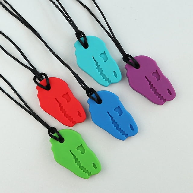 Collar sensorial para masticar Jadeshay 5 piezas juguetes de silicona dinosaurio