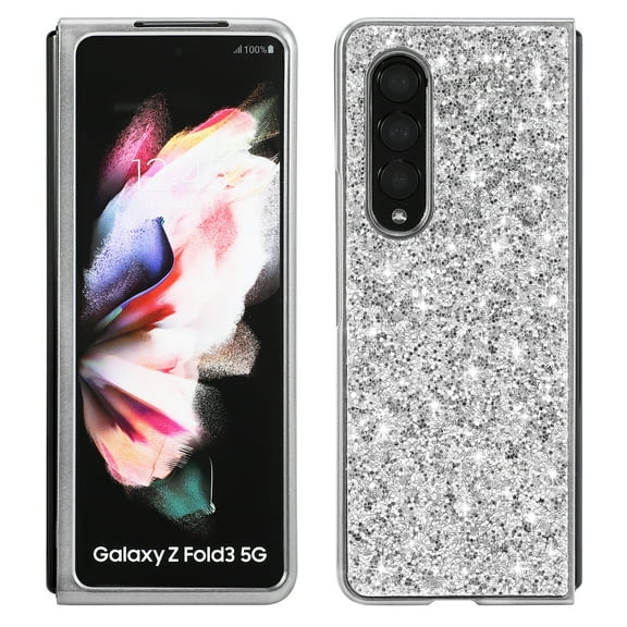 SaniMore for Samsung Galaxy Z Fold 3 7.6" Glitter Case, Flexible TPU Anti-Fingerprint Anti-Scratch Heavy Duty Full Body Protective Case for Samsung Z Fold 3 Women Ladies, Silver