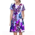 thumbnail image 1 of Lsque Robe Décontractée pour Femmes avec Imprimé de Papillons Volants T-Shirt Été Manches Courtes Col Rond Robes Évasées, 1 of 6
