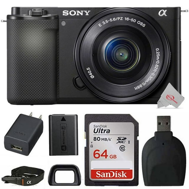 Sony ZV-E10 Mirrorless Camera + Sony 16-50mm Lens ILCE-6400L/B + 64GB Memory Card + Card Reader