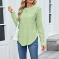 thumbnail image 5 of Yigetop Fall Outfits for Women 2025, Tops for Women Long Sleeve Knit Crew Neck T Shirts Side Split Blosue Casual Loose Fit Fall Basic Tees Long Sleeve Shirts for Women Light Green S, 5 of 9