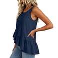 thumbnail image 4 of Pounoo Tank Tops for Women Round Neck Sleeveless Diagonal Ruffle Uneven Hem Tank Plain Crinkle Fabric Sleeveless Tops for Women Flowy Loose Fit Beach Vacation Soft Cute Summer Tops, 4 of 7