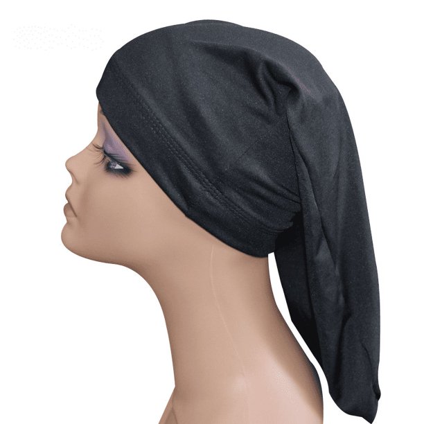 Gorro de pelo trenzado negro Gorro de tubo largo Gorro de dormir elástico Gorro trenzado sucio