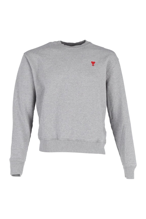 Pre-Owned Ami Paris Logo Embroidered Crewneck Sweatshirt In Heather Grey Cotton