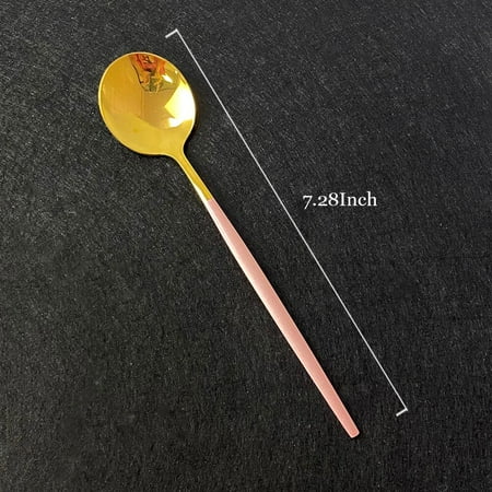 

White Gold 6Pcs Color Coffee Tea Stir Spoon Long Handle Ice Cream Dessert Spoons Eco-Friendly Stainless Steel Kitchen Supplies