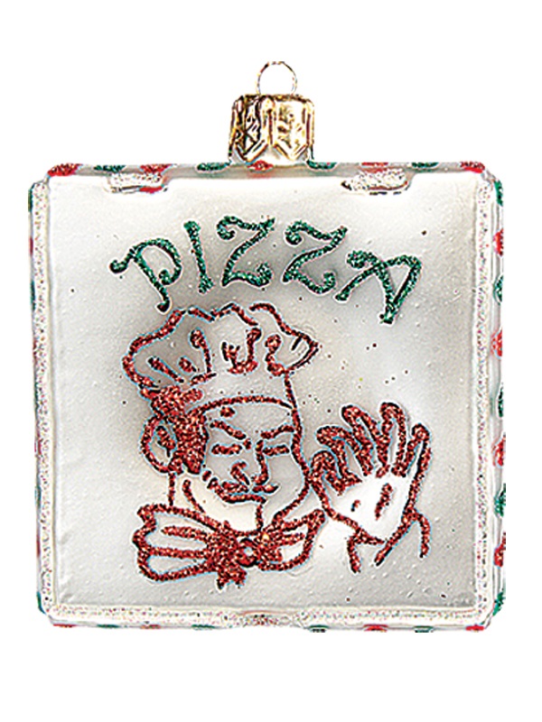 Miniature Pizza Box Polish Glass Christmas Ornament Pizzeria Tree