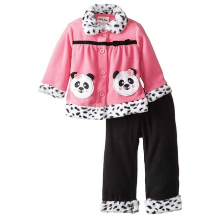 Little Lass Infant Girls 2 PC Pink Panda Bear Fleece Jacket & Pants Outfit