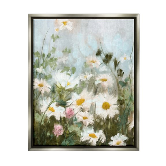 Stupell Industries Wild Daisies Blooming Meadow Botanical & Floral Painting Gray Floater Framed Art Print Wall Art