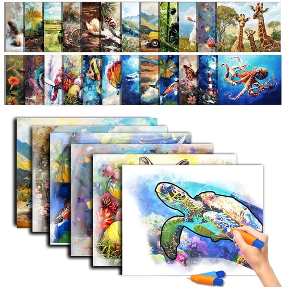 Codonen Reusable Water Painting Cards for Seniors with 2 Water Pens, 25 Count