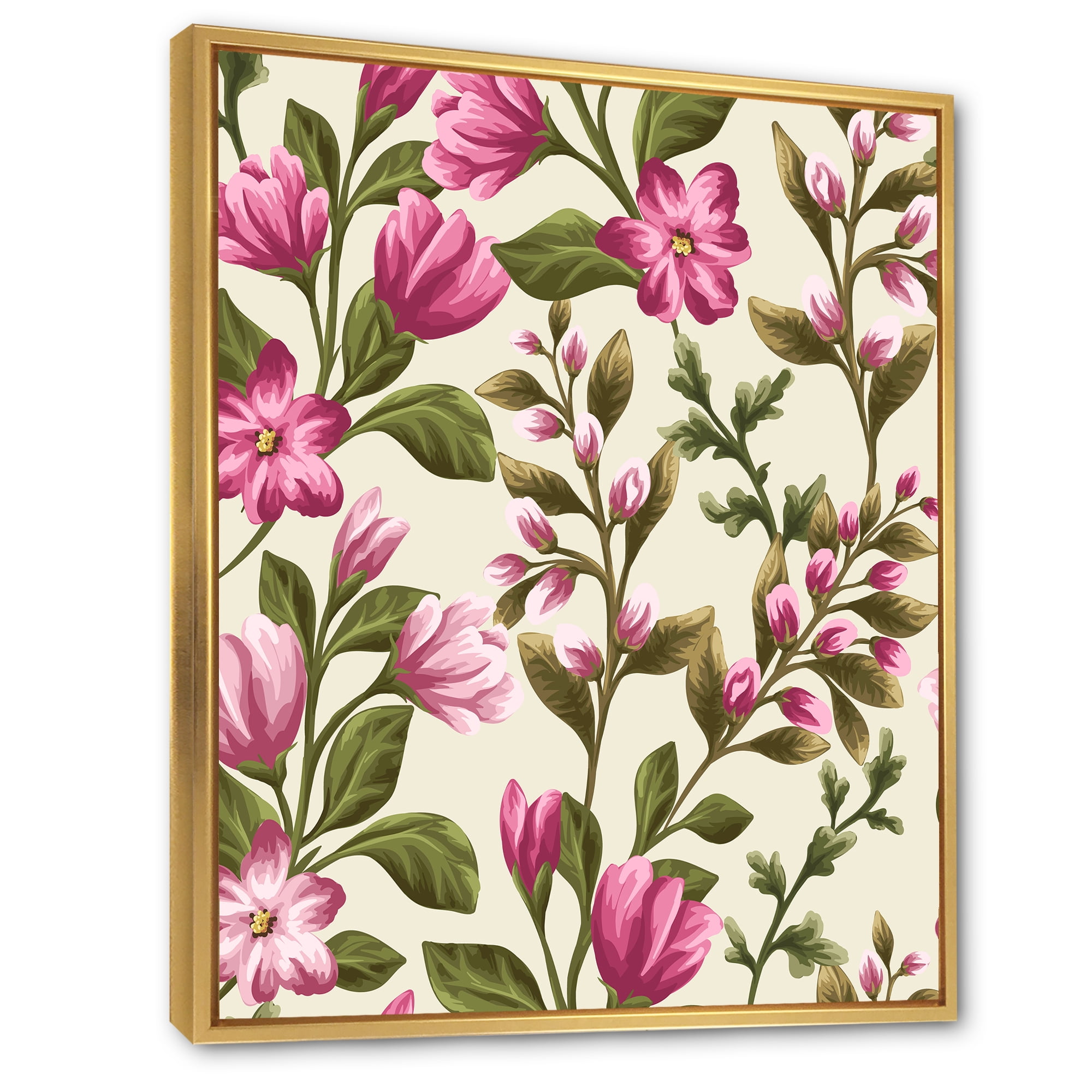 Pink Vintage Wildflowers 12 in x 20 in Framed Painting Canvas Art Print, by Designart