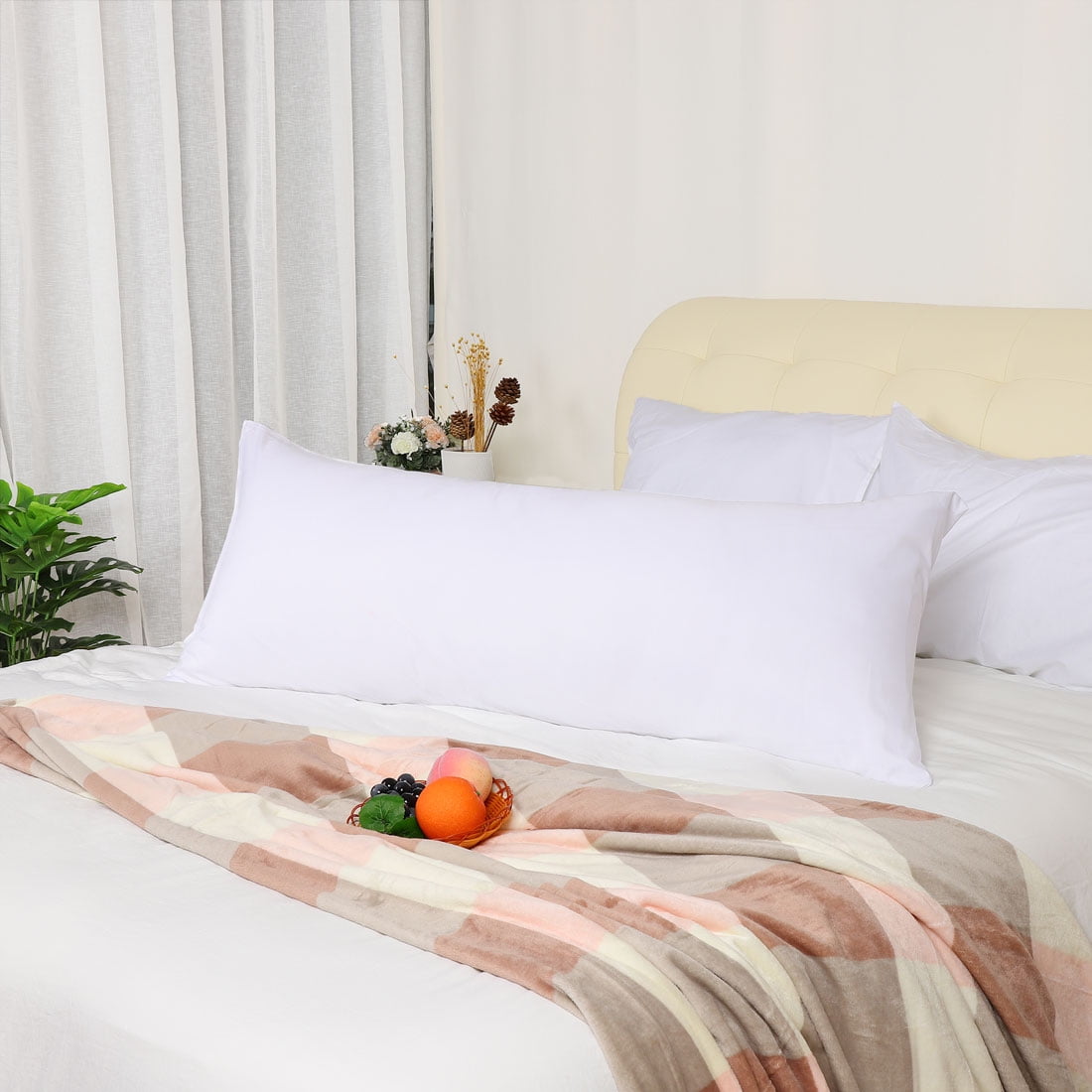 Unique Bargains Pillowcases 2 Pack Microfiber Body Pillow Covers White 20" x 60"